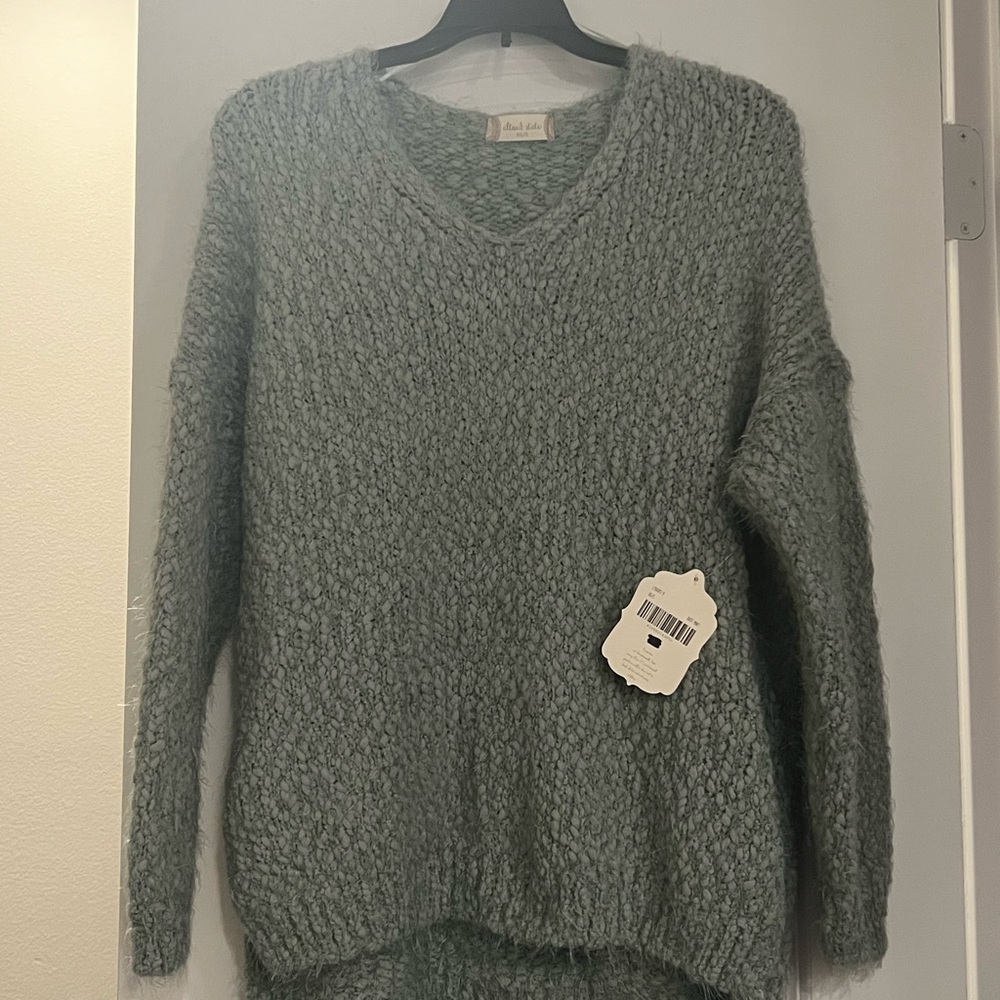 Altar'd State Green Crew Neck Sweater with Textured Knit